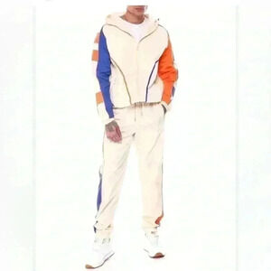 Rebel Minds Men’s tracksuit size med NWT Y2K streetwear cream, blue orange slim.
